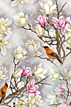 玉兰花印花华亿平台图片