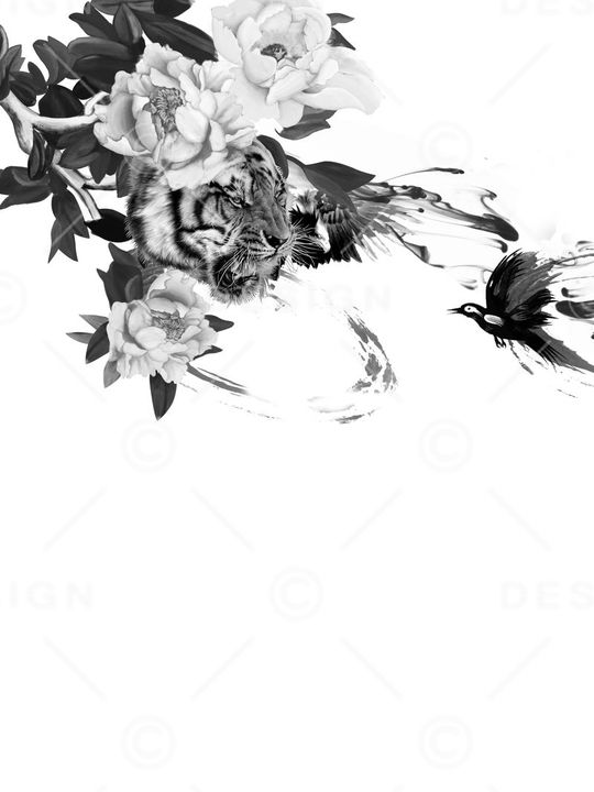 老虎与小花印花华亿平台图片