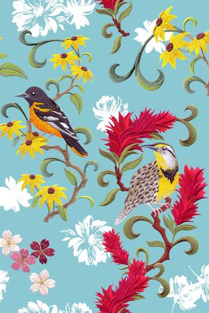 刺绣花鸟印花华亿平台图片