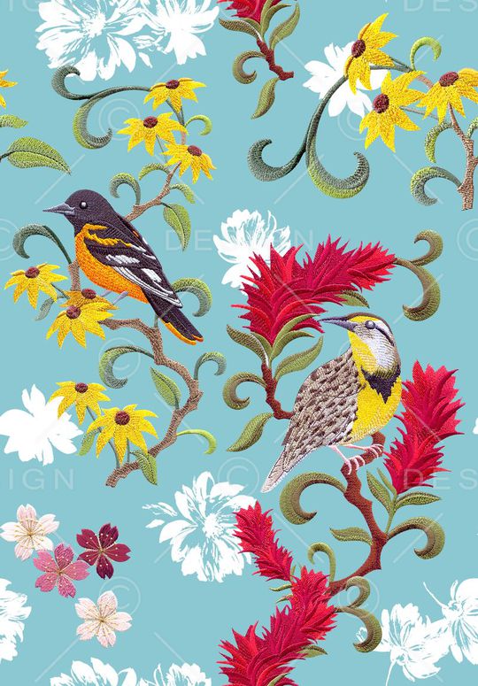 刺绣花鸟印花华亿平台图片