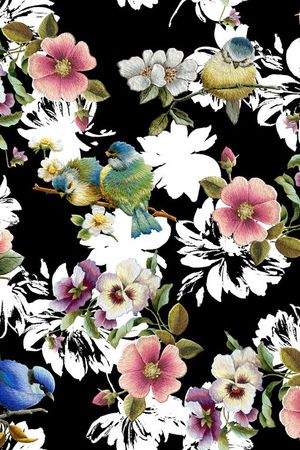 刺绣花鸟印花华亿平台图片