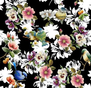 刺绣花鸟印花华亿平台图片