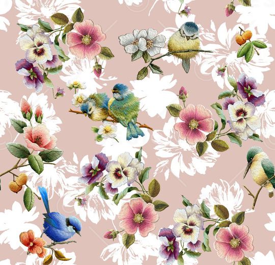 刺绣花鸟印花华亿平台图片