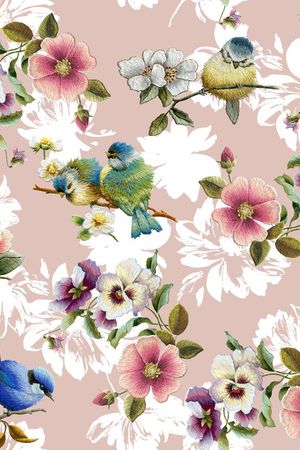 刺绣花鸟印花华亿平台图片