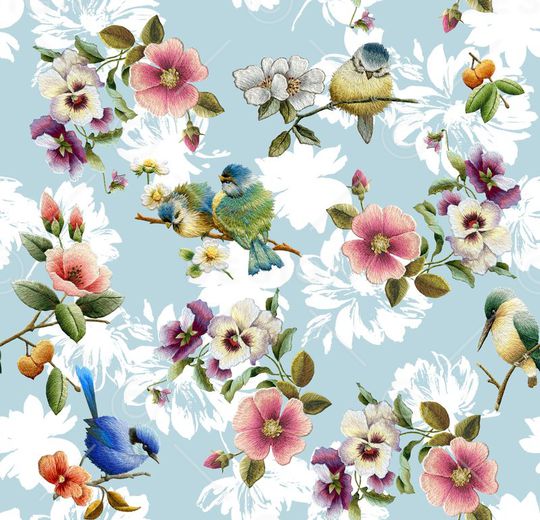 刺绣花鸟印花华亿平台图片