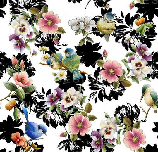 刺绣花鸟印花华亿平台图片