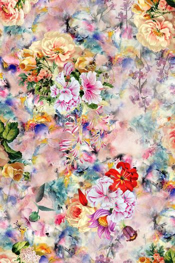 水彩花卉印花华亿平台图片