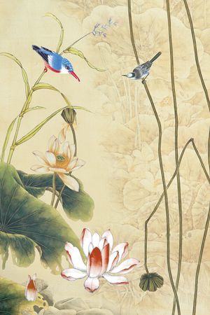 水墨花卉印花华亿平台图片