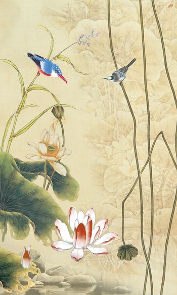 水墨花卉印花华亿平台图片