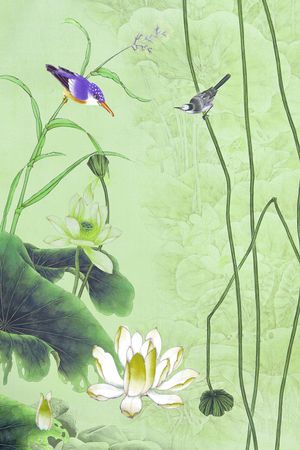 水墨花卉印花华亿平台图片