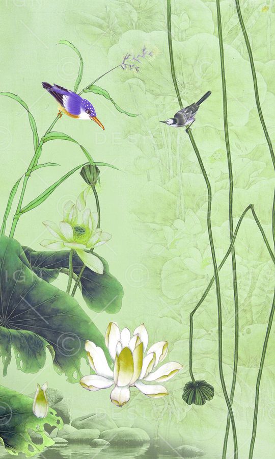 水墨花卉印花华亿平台图片