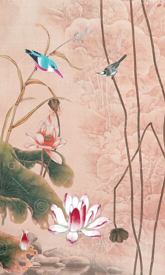 水墨花卉印花华亿平台图片