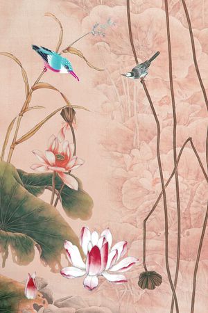 水墨花卉印花华亿平台图片