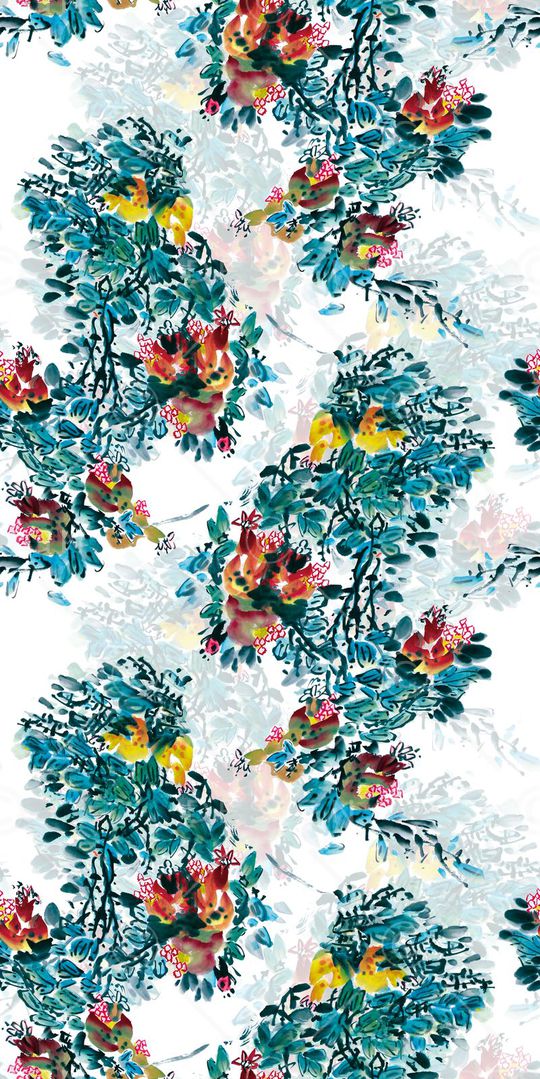 国画石榴果实印花华亿平台图片