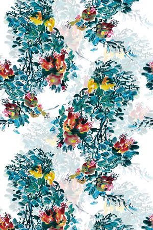 国画石榴果实印花华亿平台图片