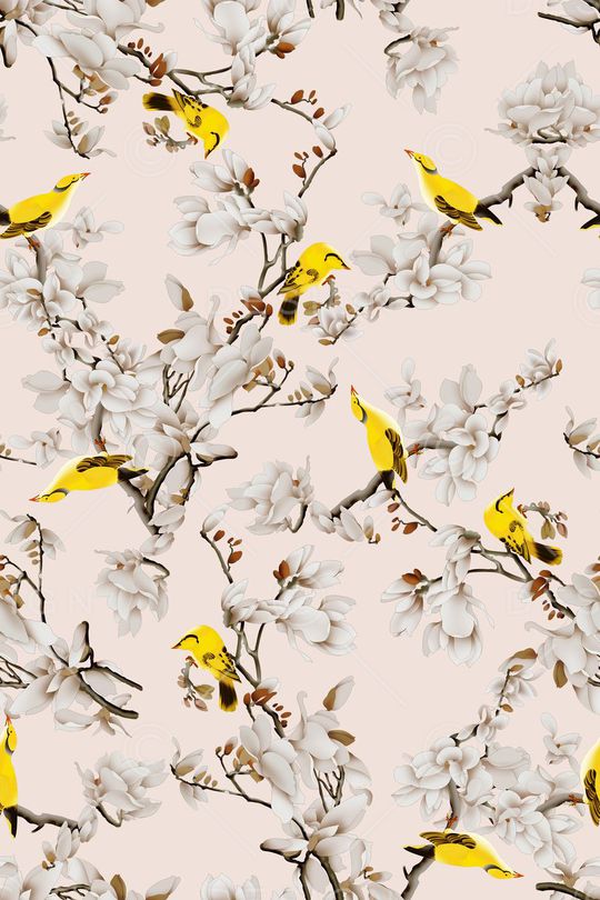 水墨玉兰花印花华亿平台图片