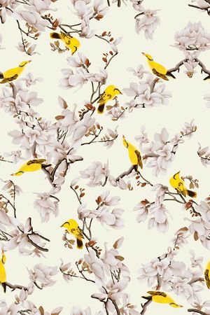 水墨玉兰花印花华亿平台图片