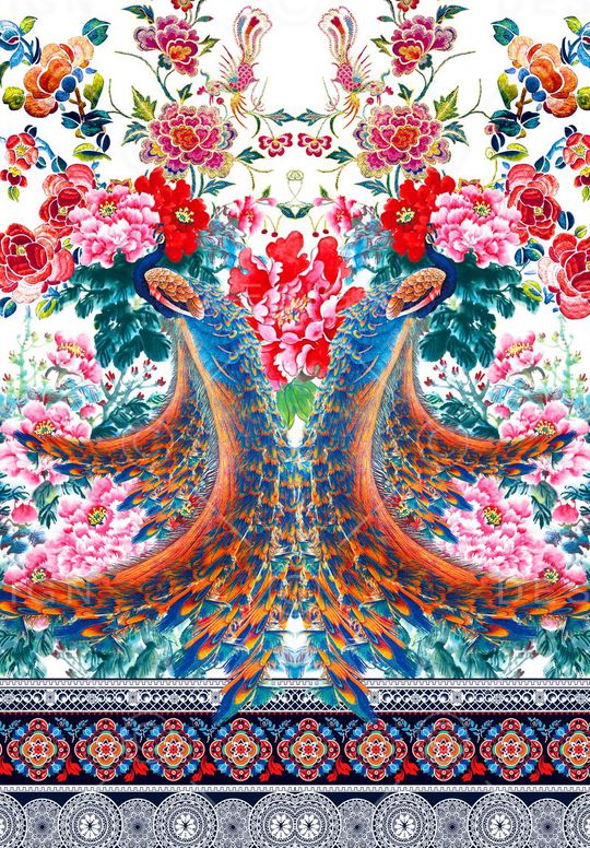 国画牡丹印花华亿平台图片