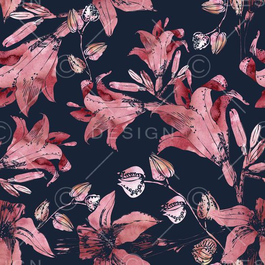 水彩手绘花卉印花华亿平台图片