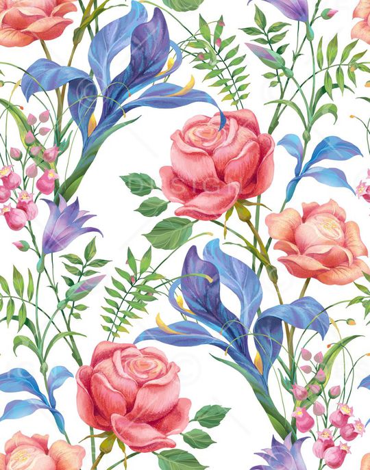 水彩花卉印花华亿平台图片