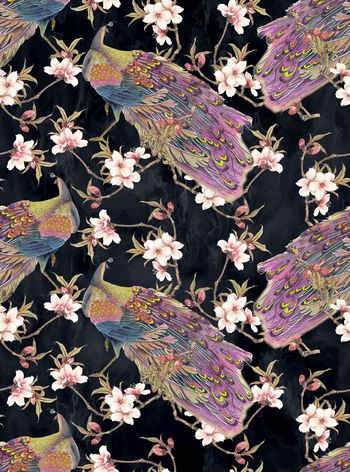695421-手绘孔雀桃花印花-B