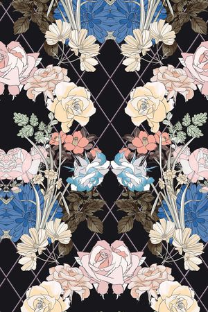 手绘线条玫瑰印花华亿平台图片