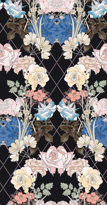 手绘线条玫瑰印花华亿平台图片