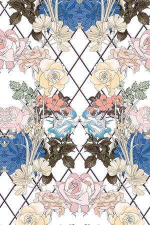 手绘线条玫瑰印花华亿平台图片