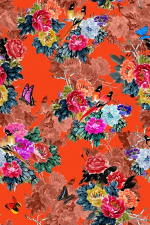 工笔画印花华亿平台图片