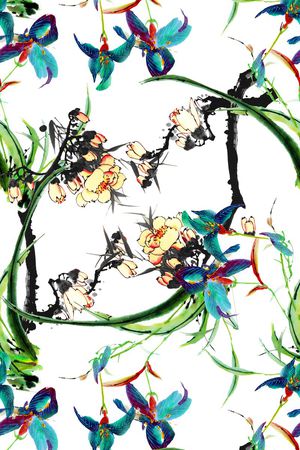 山水画印花华亿平台图片