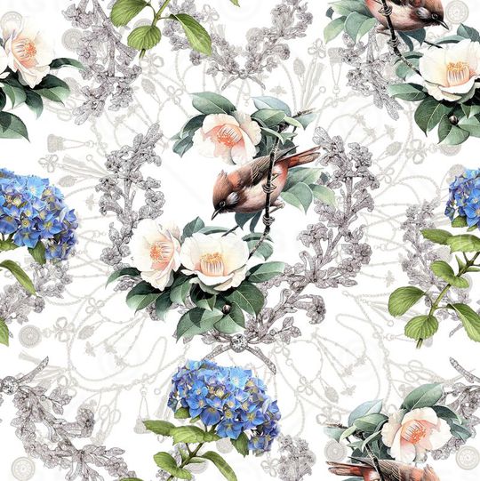 宝石链条绣球花鸟花卉印花华亿平台图片