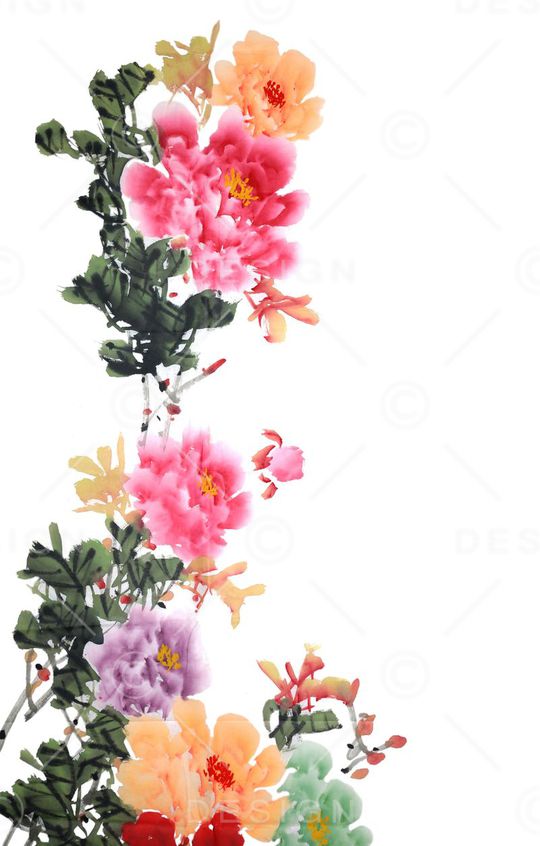 手绘水墨印花华亿平台图片