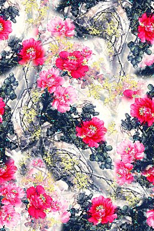 手绘中国风风水墨画数码印花印花华亿平台图片