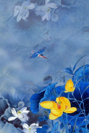 水墨荷花印花华亿平台图片