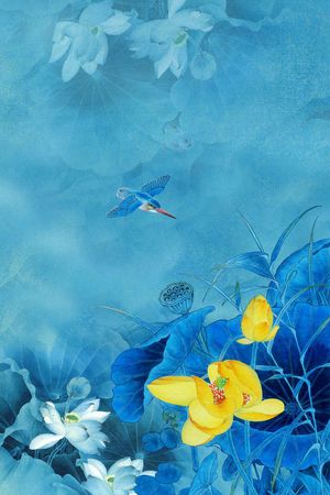 水墨荷花印花华亿平台图片