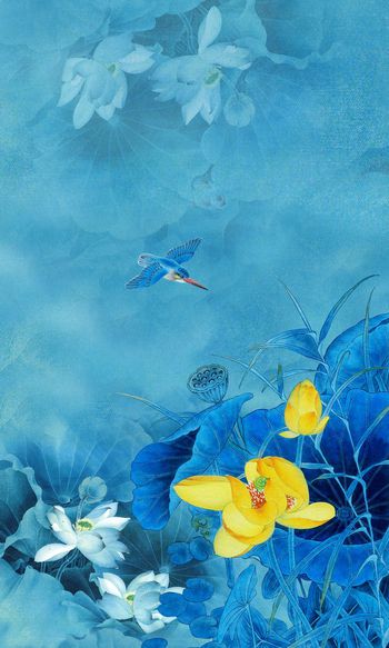 水墨荷花印花华亿平台图片