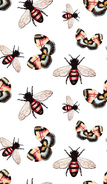 698508-刺绣蜜蜂与蝴蝶B