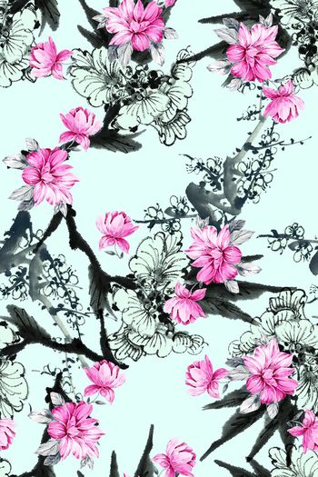 写意梅花印花华亿平台图片