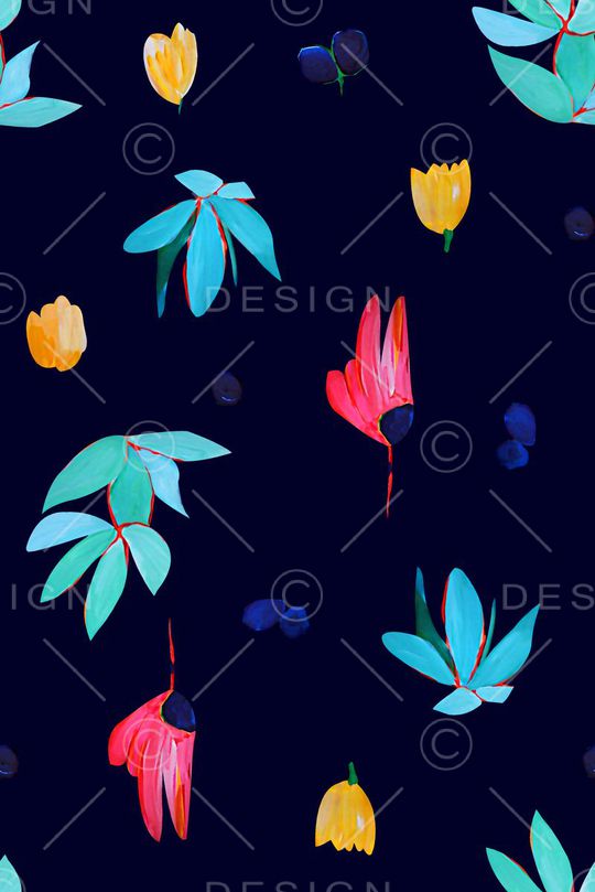 抽象手绘满版花卉印花华亿平台图片