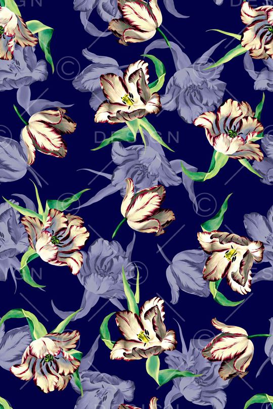 抽象手绘满版浪漫花卉印花华亿平台图片