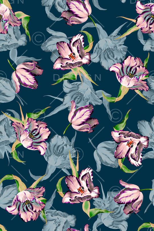 抽象手绘满版浪漫花卉印花华亿平台图片