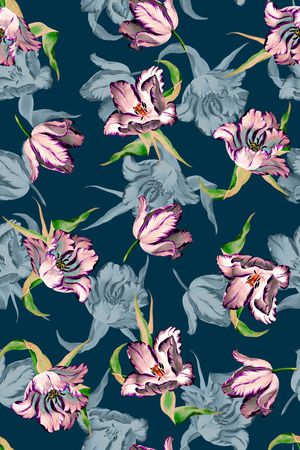 抽象手绘满版浪漫花卉印花华亿平台图片