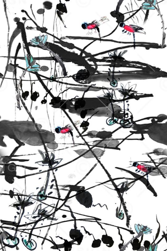 抽象水墨纹理印花华亿平台图片