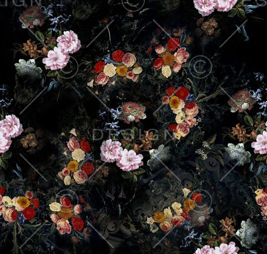 复古油画玫瑰花卉印花华亿平台图片