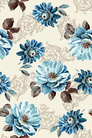 抽象手绘满版花卉印花华亿平台图片