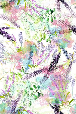 水彩花卉薰衣草印花华亿平台图片