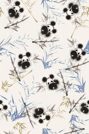 水墨熊猫抽象竹叶印花华亿平台图片