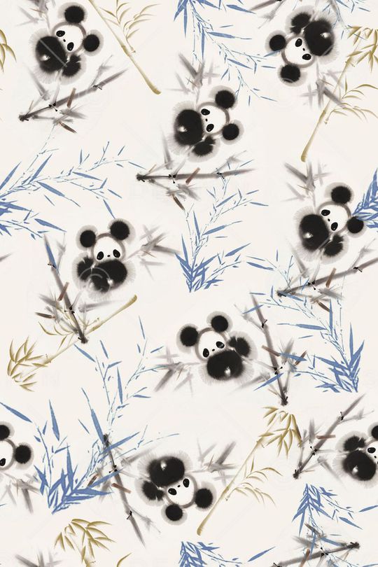 水墨熊猫抽象竹叶印花华亿平台图片