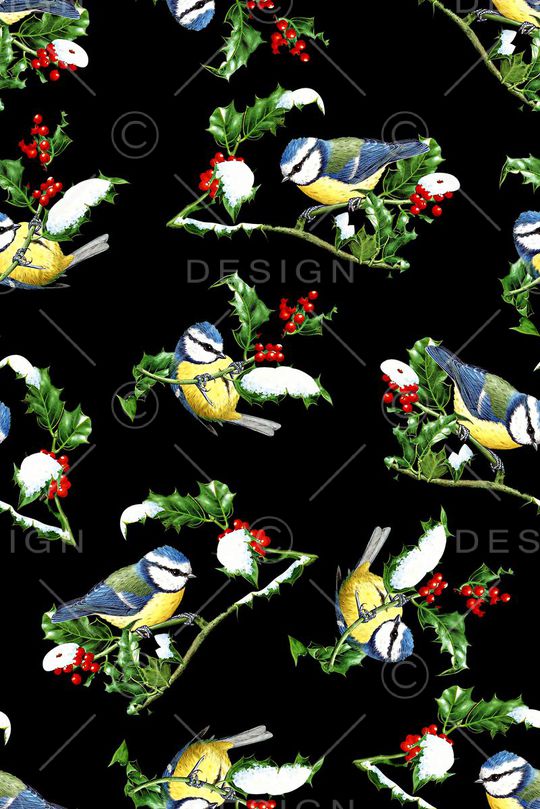 抽象手绘满版时尚花鸟印花华亿平台图片