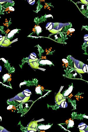 抽象手绘满版时尚花鸟印花华亿平台图片